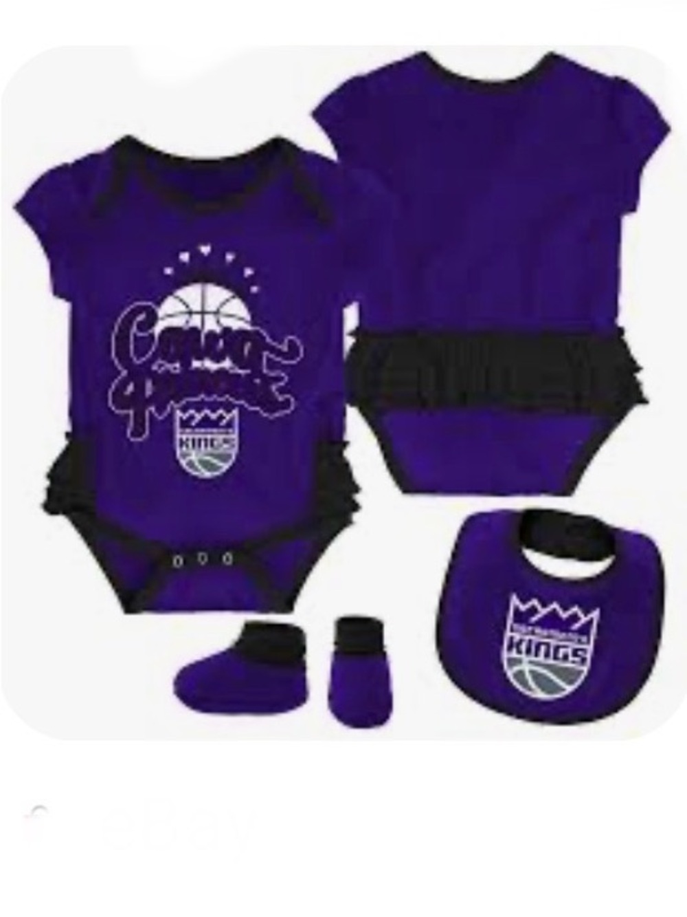 SacramentoKings OuterstuffBaby👶🏻Girls👧🏻Mini Trifecta CreeperBib&BootieSet Sz 12M